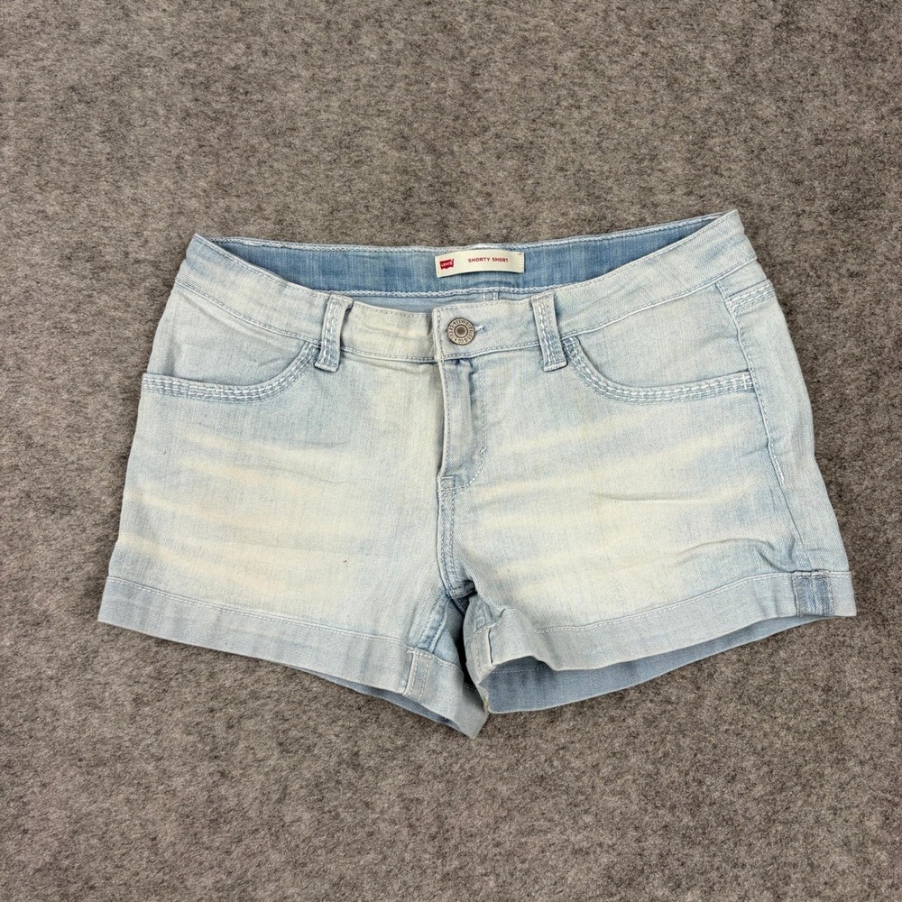 Levi's Shorty Short Girls 16 Light Wash Denim Embroidered Flap Pocket Shorts